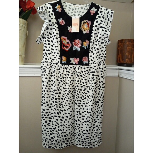 Kirundo Womens Embroidered Floral Leopard Ruffled‎ Cap Sleeve Soft  Dress Size M - Picture 1 of 8